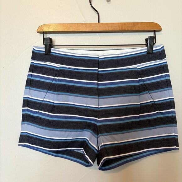 J Crew Blue Navy Striped Flat Front Chino Shorts Size 0, Low Rise Waist‎ 30” NEW - Picture 1 of 10